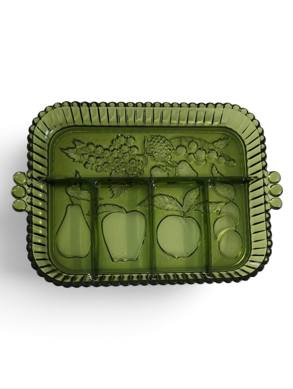 Vintage 1960s Green Glass Divided Dish